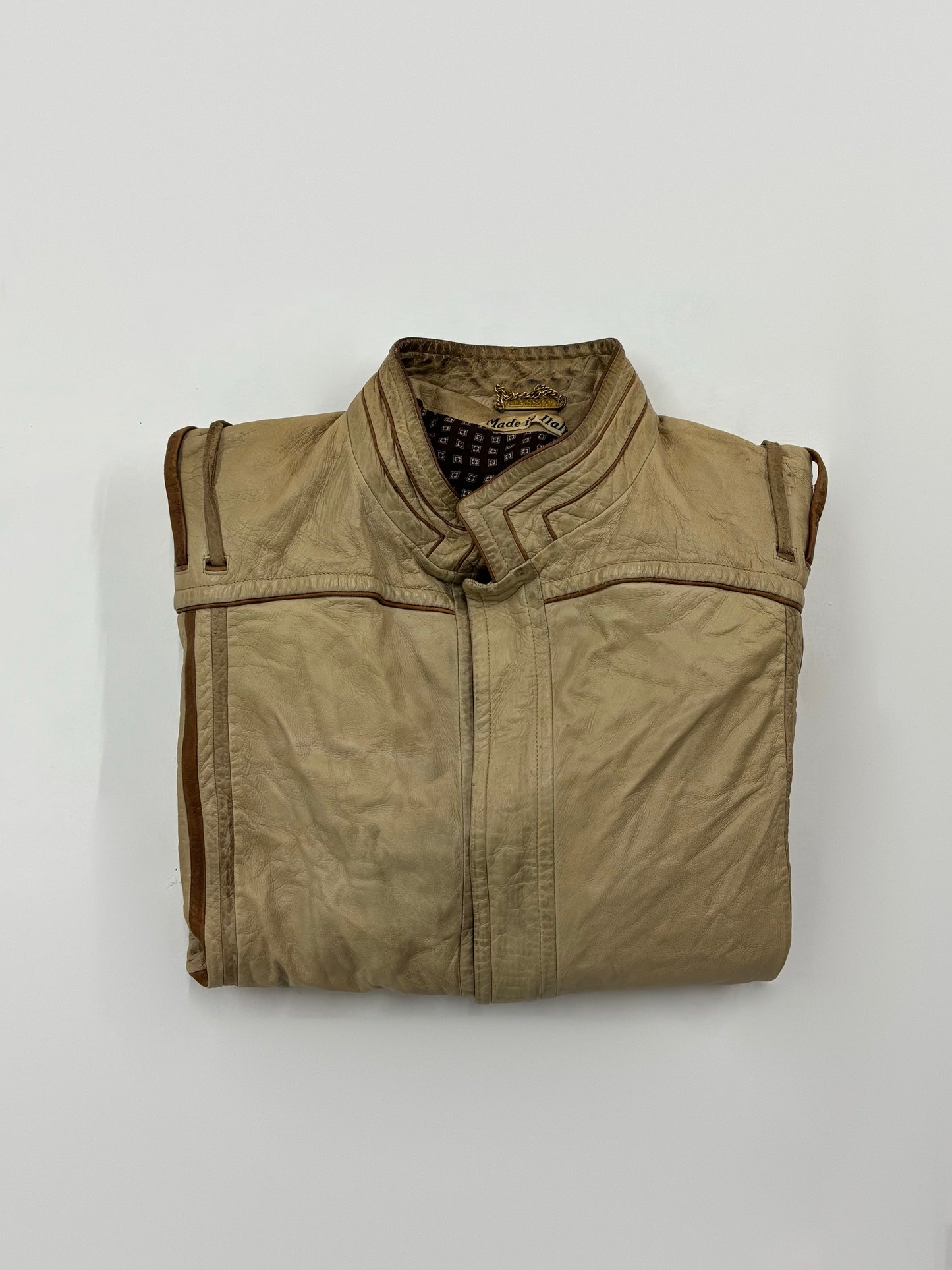 Vintage Unisex Tan Leather Moto Jacket