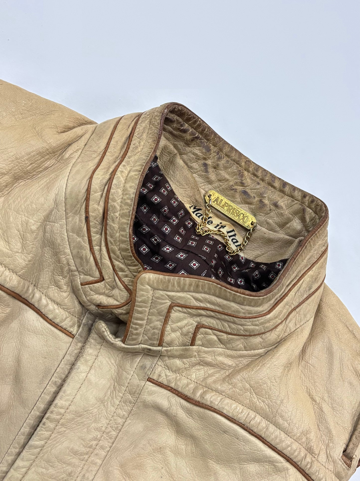 Vintage Unisex Tan Leather Moto Jacket