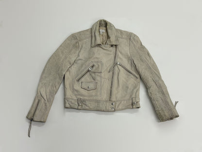 Vintage Unisex Cream Leather Biker Jacket