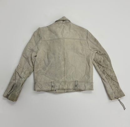 Vintage Unisex Cream Leather Biker Jacket