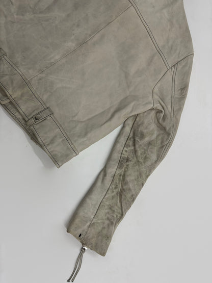 Vintage Unisex Cream Leather Biker Jacket