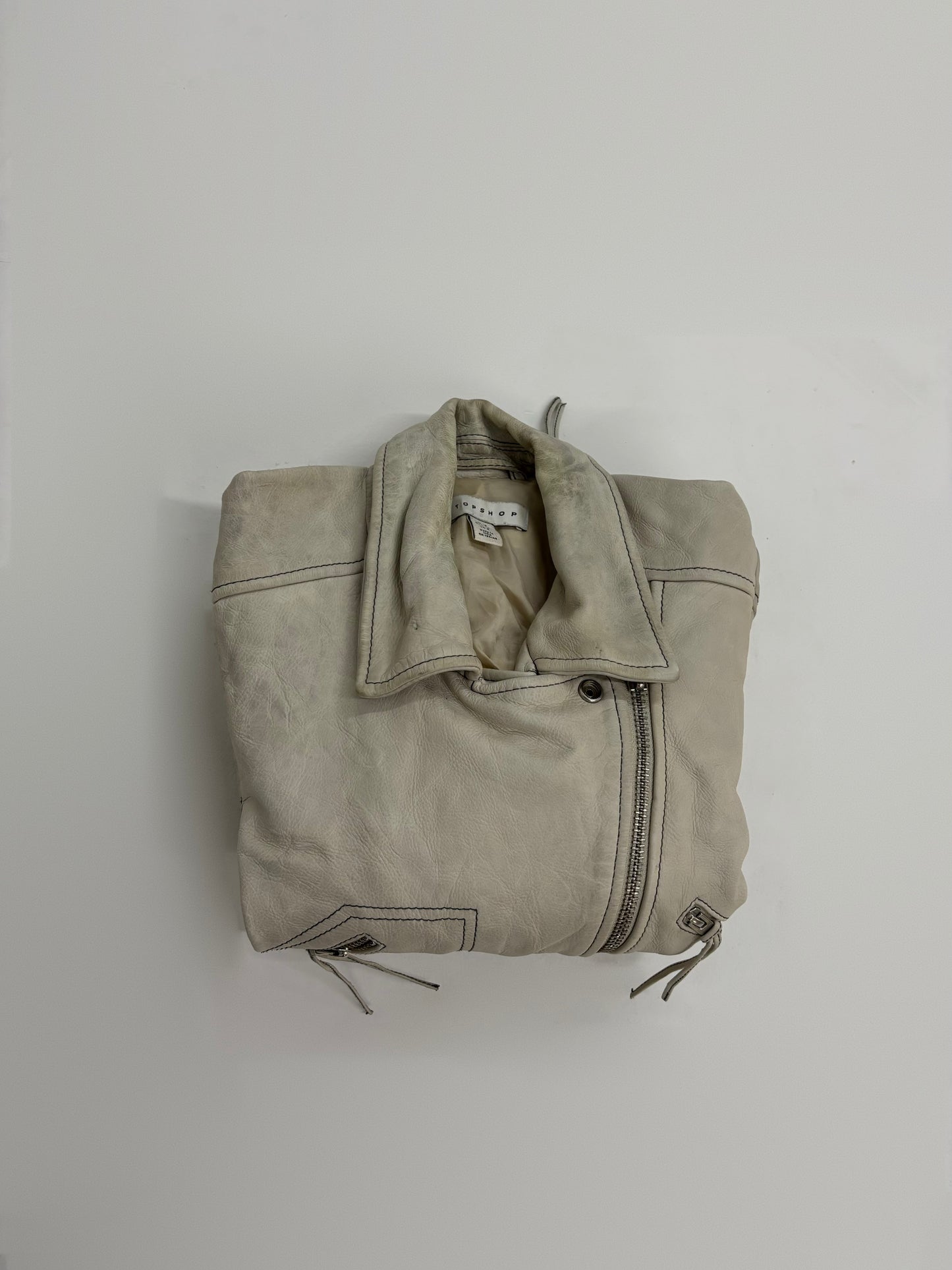 Vintage Unisex Cream Leather Biker Jacket