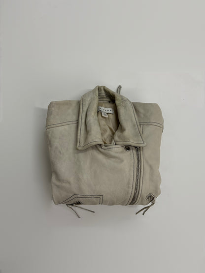 Vintage Unisex Cream Leather Biker Jacket