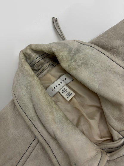 Vintage Unisex Cream Leather Biker Jacket