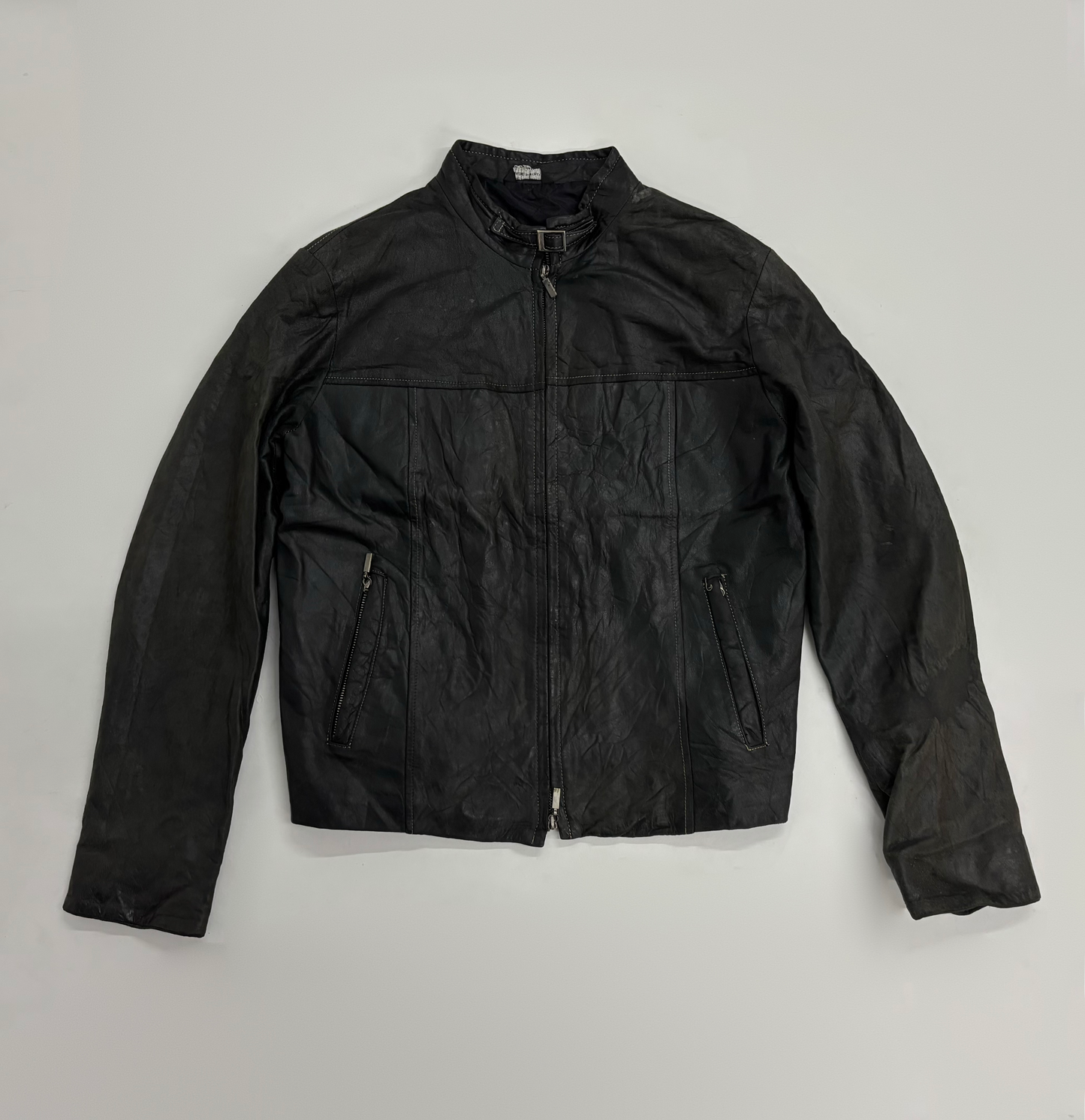 Vintage Unisex Black Leather Racer Jacket