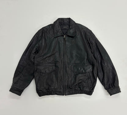 Vintage Unisex Black Leather Bomber Jacket