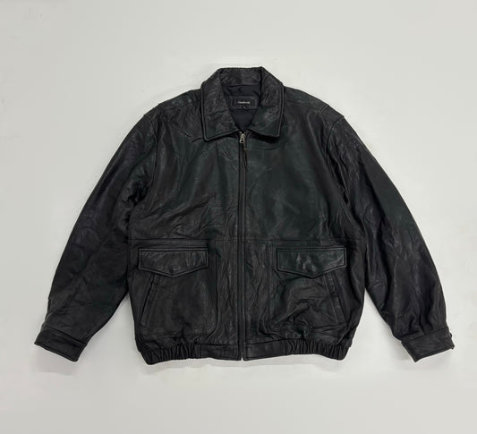 Vintage Unisex Black Leather Bomber Jacket