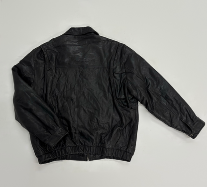 Vintage Unisex Black Leather Bomber Jacket