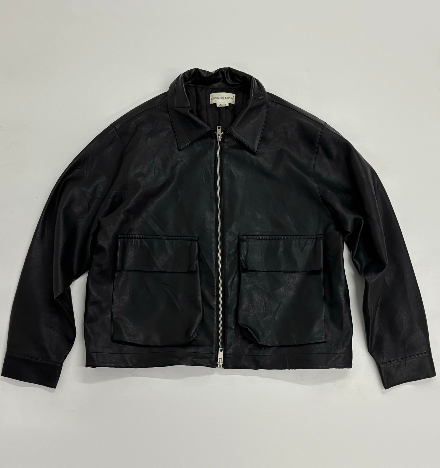 Oversized Unisex Black Leather Utility Jacket