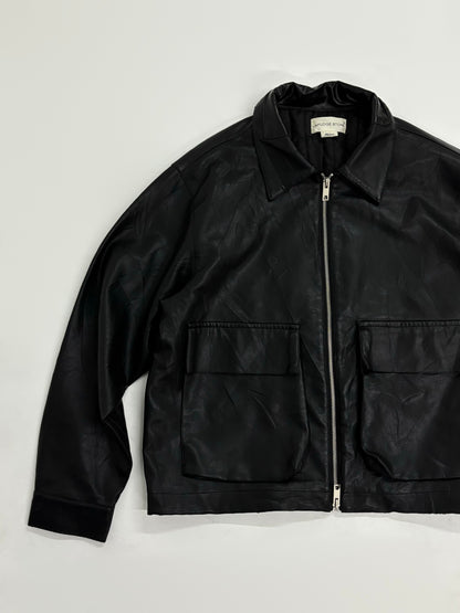 Oversized Unisex Black Leather Utility Jacket