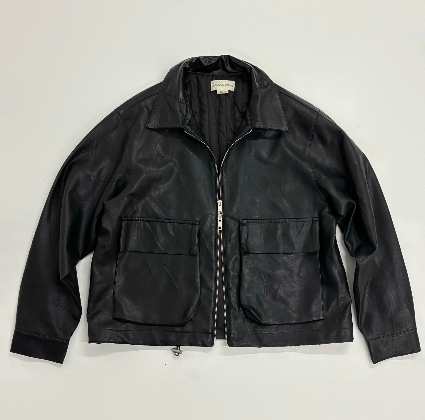 Oversized Unisex Black Leather Utility Jacket