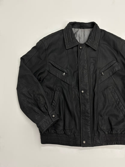 Vintage Unisex Black Leather Bomber Jacket