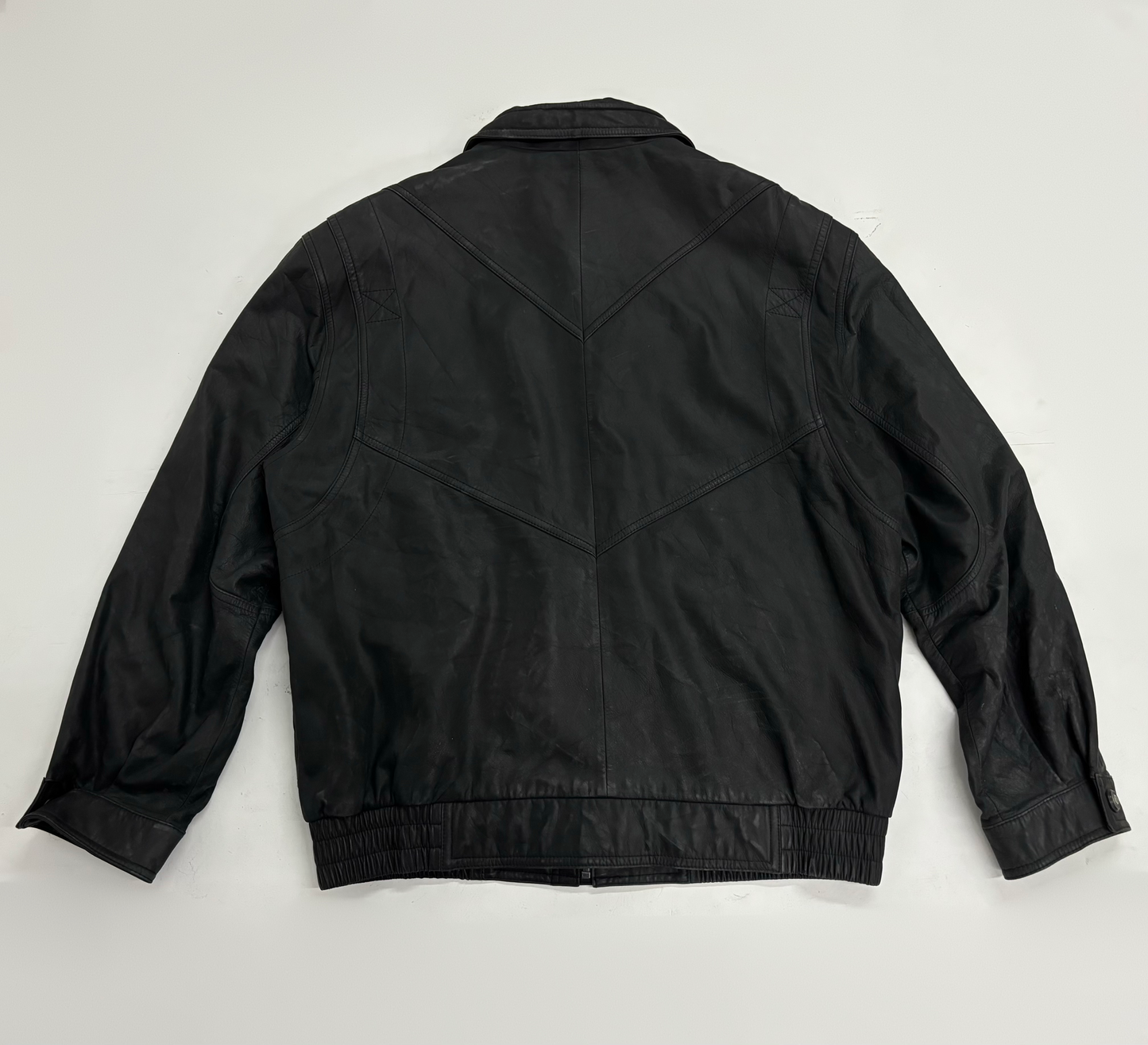 Vintage Unisex Black Leather Bomber Jacket