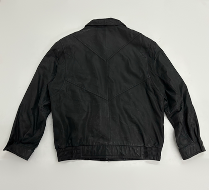 Vintage Unisex Black Leather Bomber Jacket