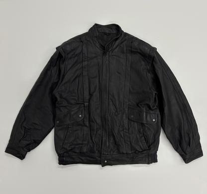 Vintage Unisex Black Leather Bomber Jacket