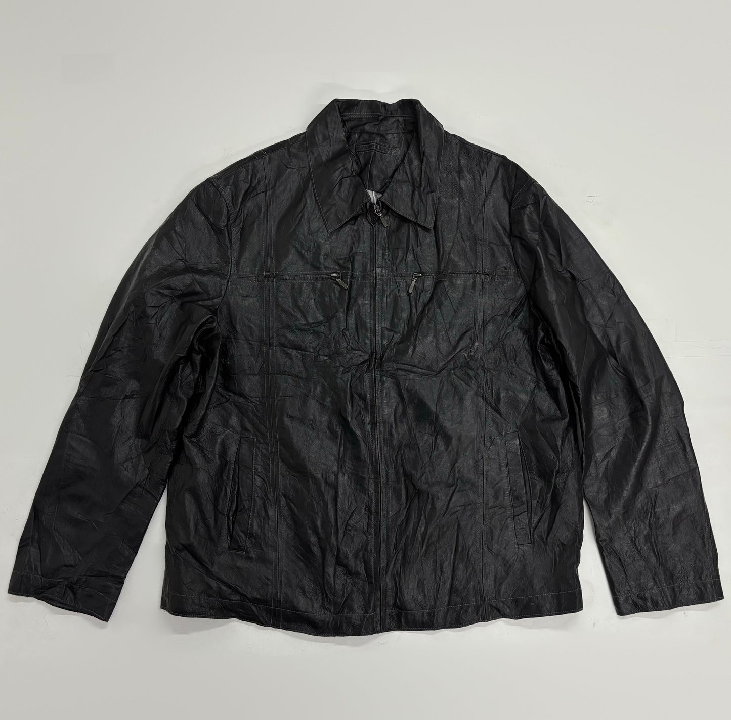 Unisex Vintage Black Leather Field Jacket