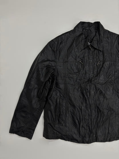 Unisex Vintage Black Leather Field Jacket