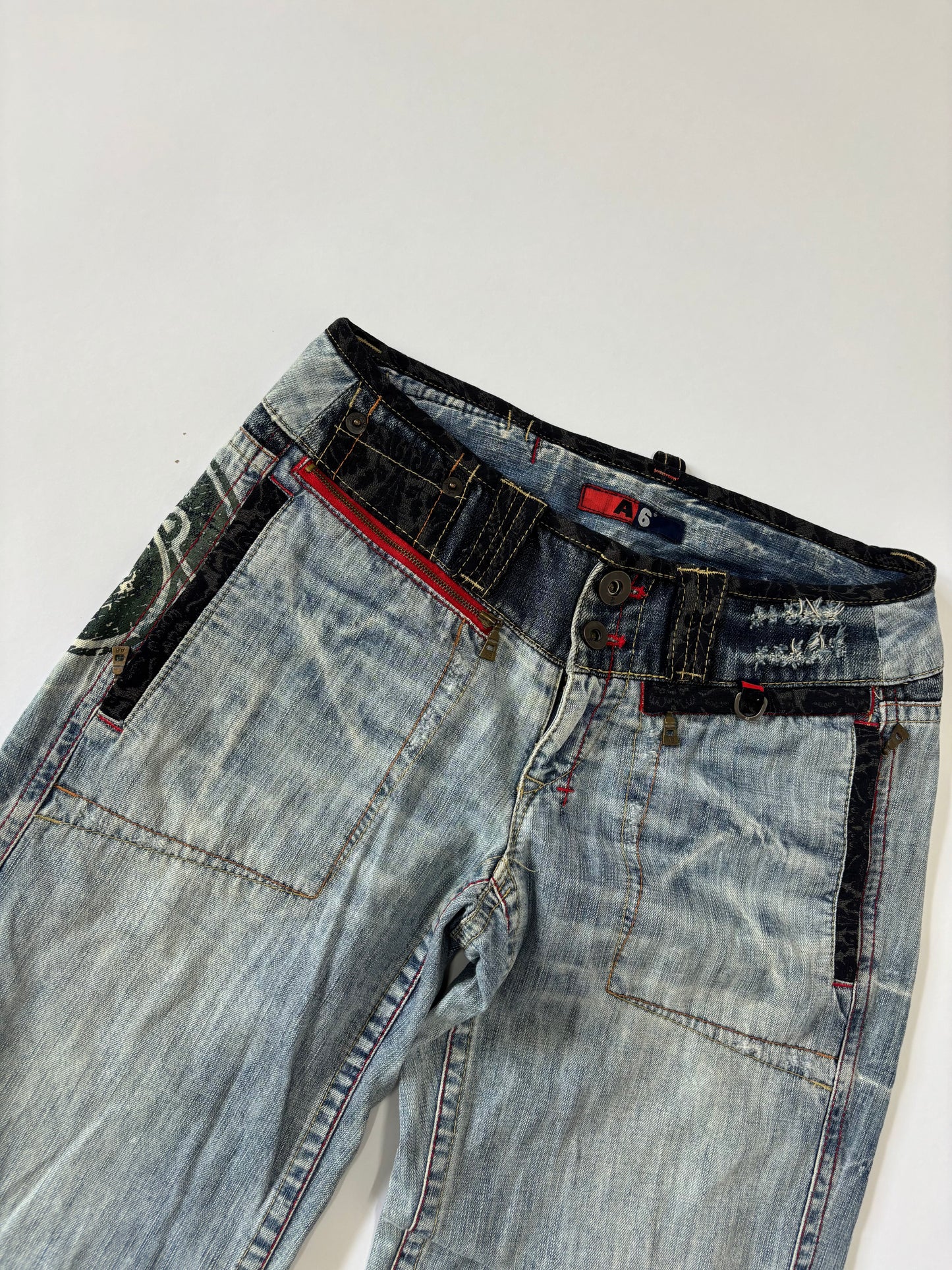 Heavy belted light wash vintage women's denim