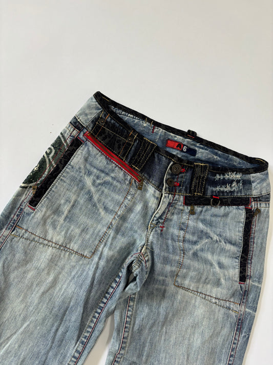 Heavy belted light wash vintage women's denim
