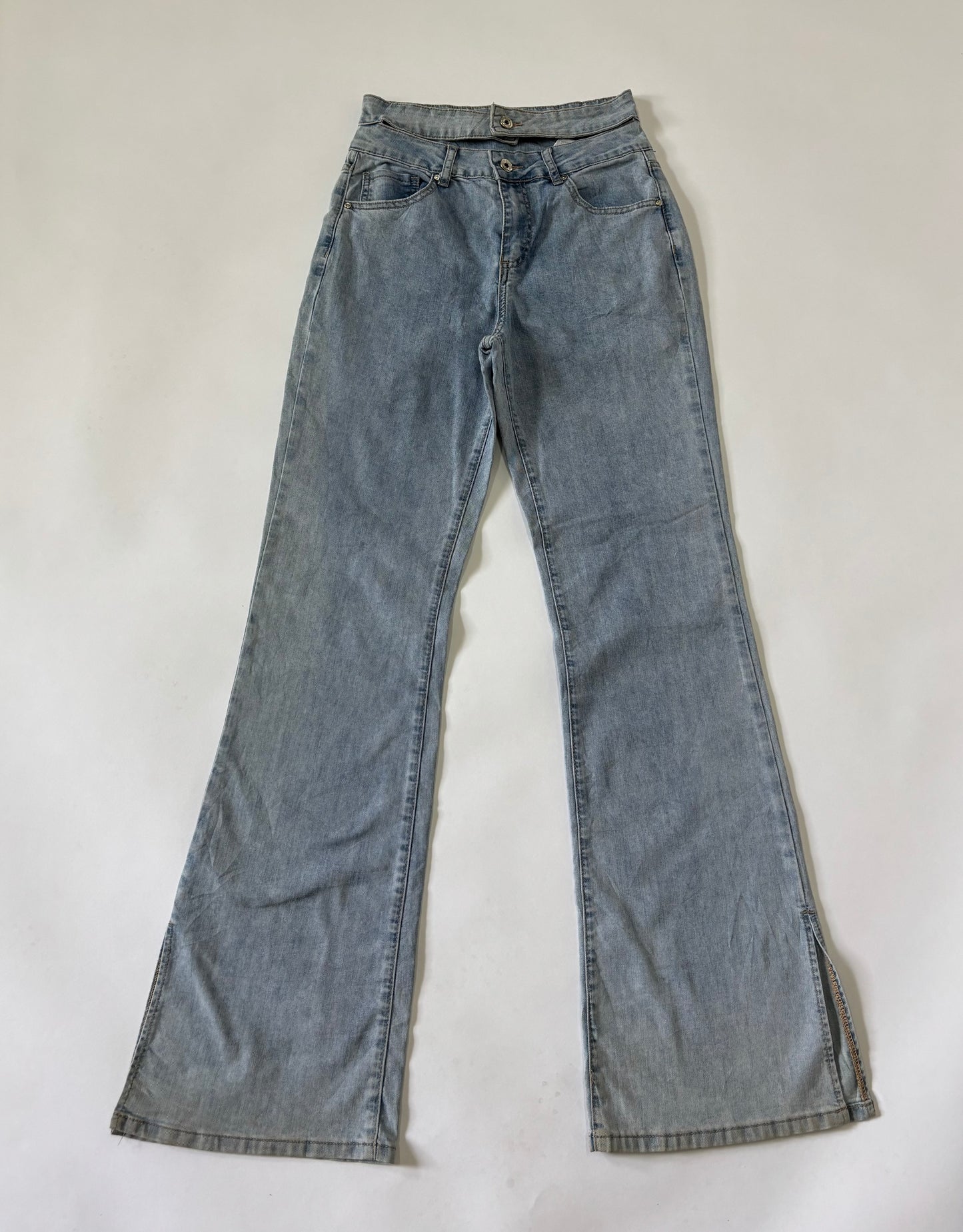 Light Wash Double-Waist Flare Jeans