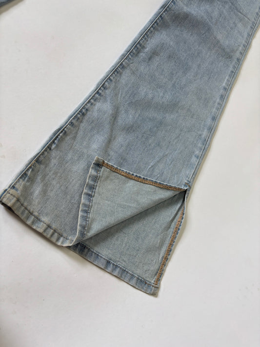 Light Wash Double-Waist Flare Jeans
