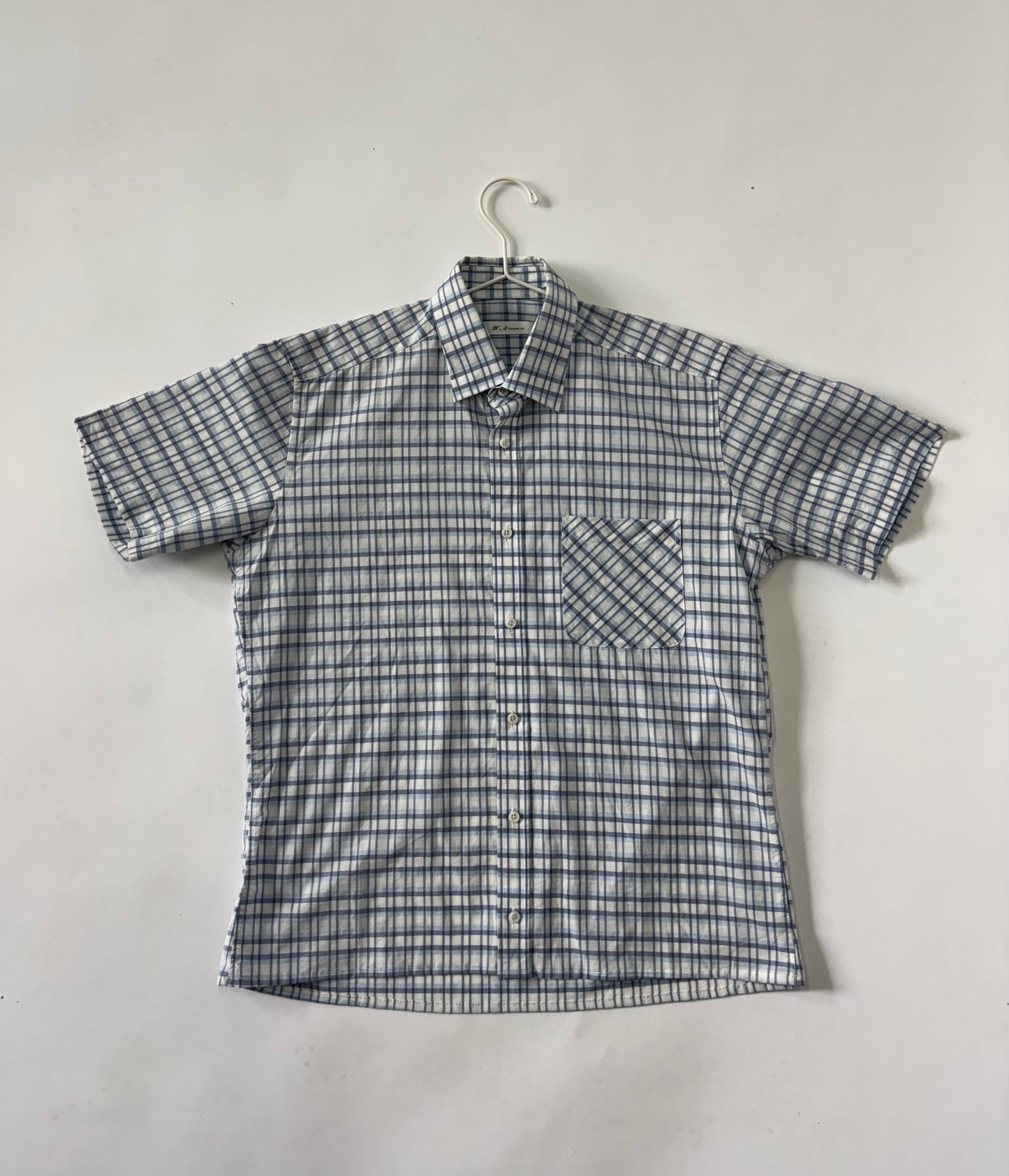 Blue Grid Check Short Sleeve Shirt