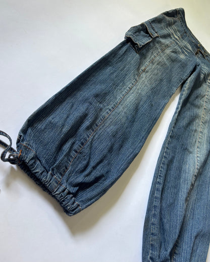 Women's Y2K Low-Rise Wide Leg Cargo Jeans with Drawstring Hem