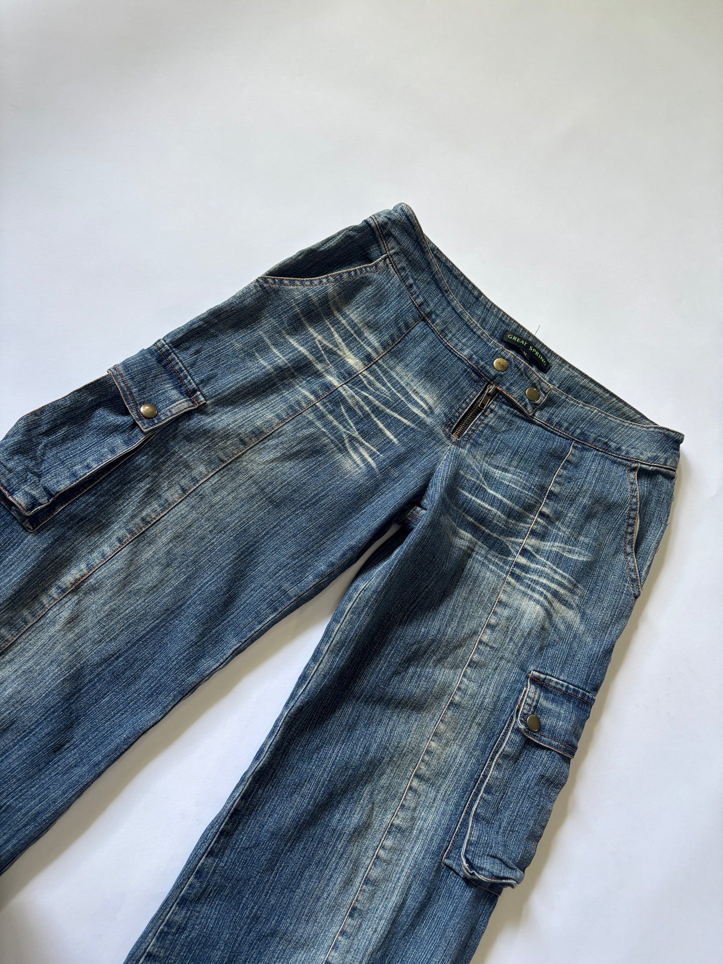 Women's Y2K Low-Rise Wide Leg Cargo Jeans with Drawstring Hem