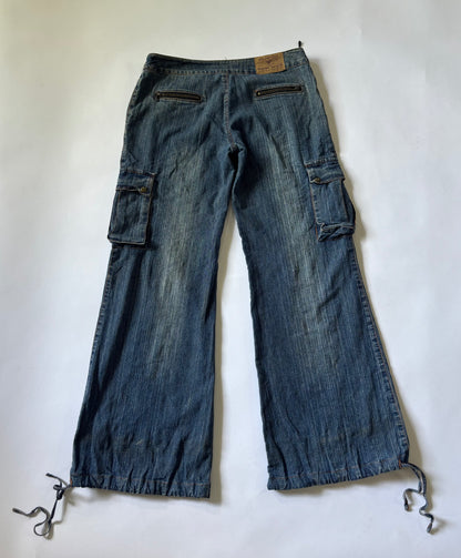 Women's Y2K Low-Rise Wide Leg Cargo Jeans with Drawstring Hem