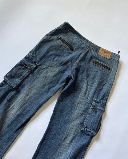 Women's Y2K Low-Rise Wide Leg Cargo Jeans with Drawstring Hem