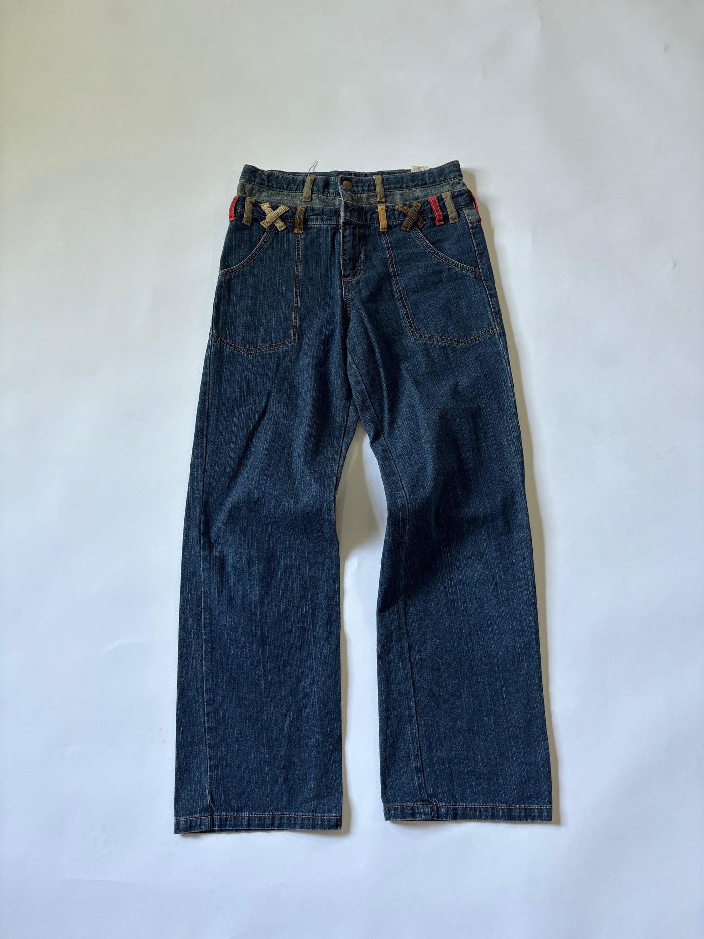 Contrast Belt-Loop Wide Leg Women's Jeans