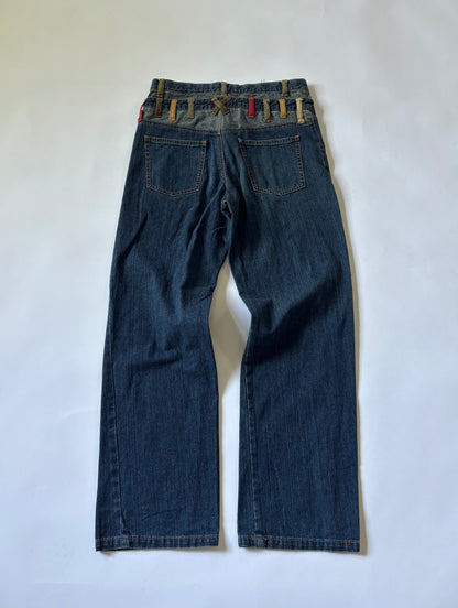 Contrast Belt-Loop Wide Leg Women's Jeans