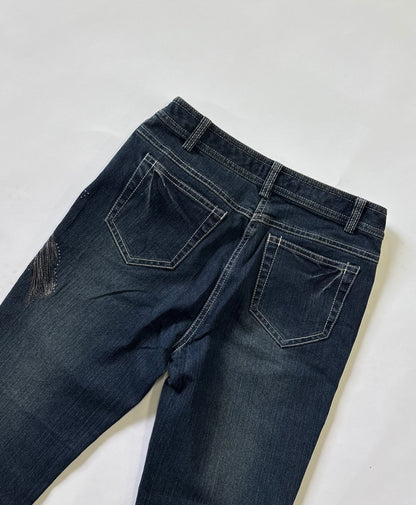 Dark Wash Embellished Wide-Leg  Women's Jeans