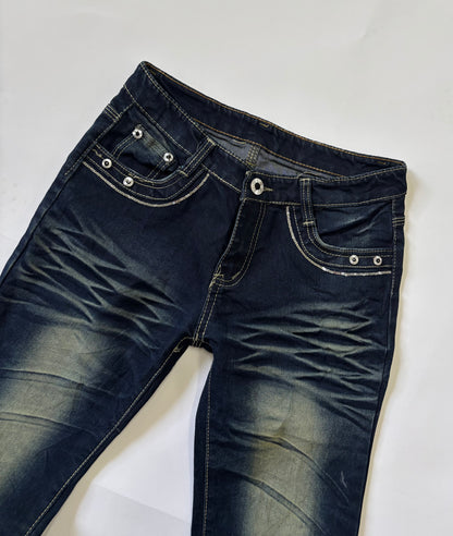 Dark Wash Bootcut Jeans with Heavy Whiskering