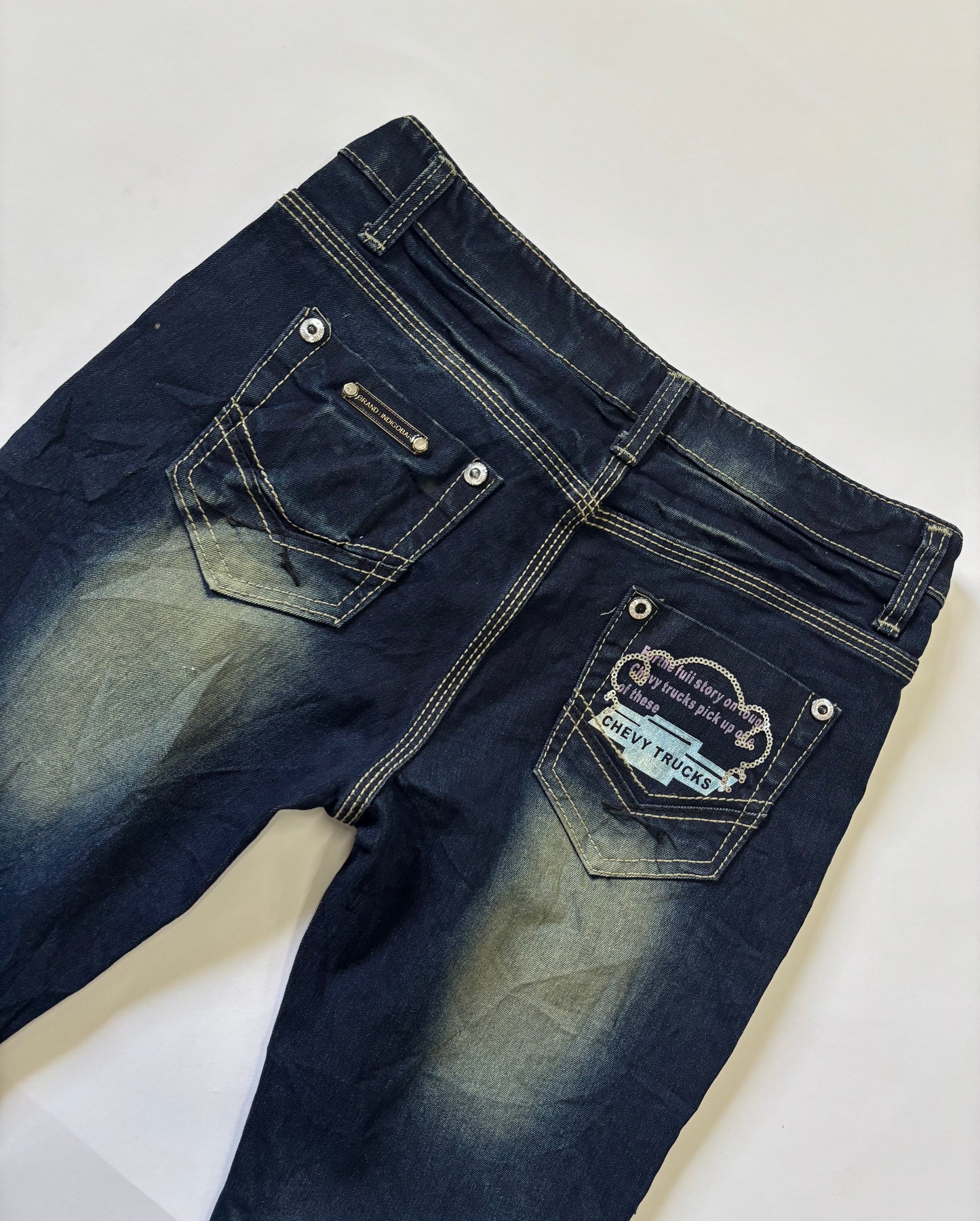 Dark Wash Bootcut Jeans with Heavy Whiskering