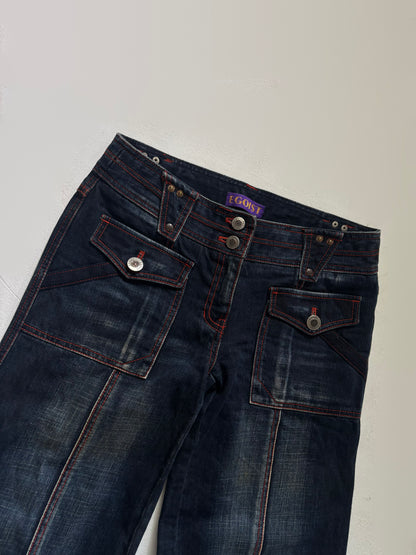 Dark Wash Low-Rise Wide Leg Cargo Women's Jeans