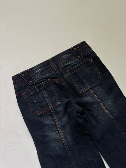 Dark Wash Low-Rise Wide Leg Cargo Women's Jeans
