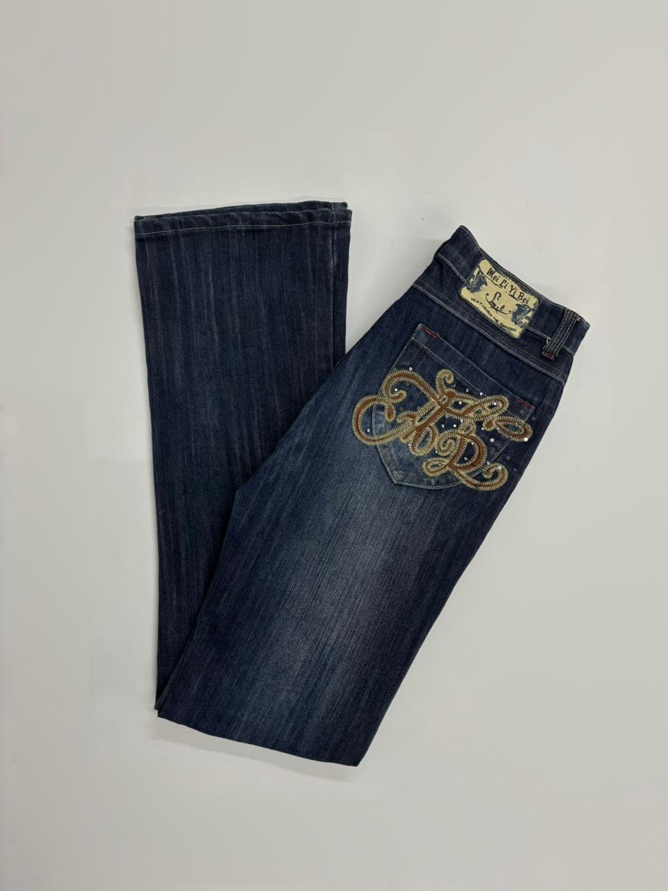 Vintage Embroidered Pocket Bootcut Denim Jeans