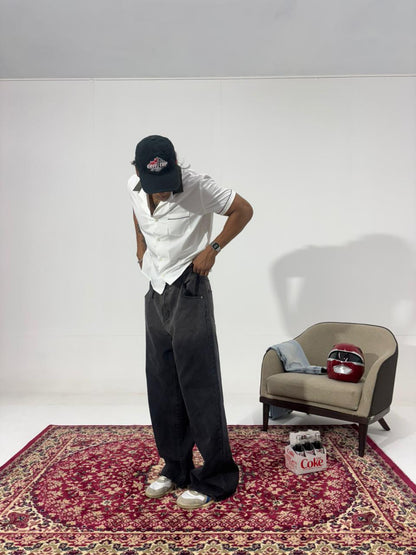 Vintage Washed Black Wide Leg Men's Denim