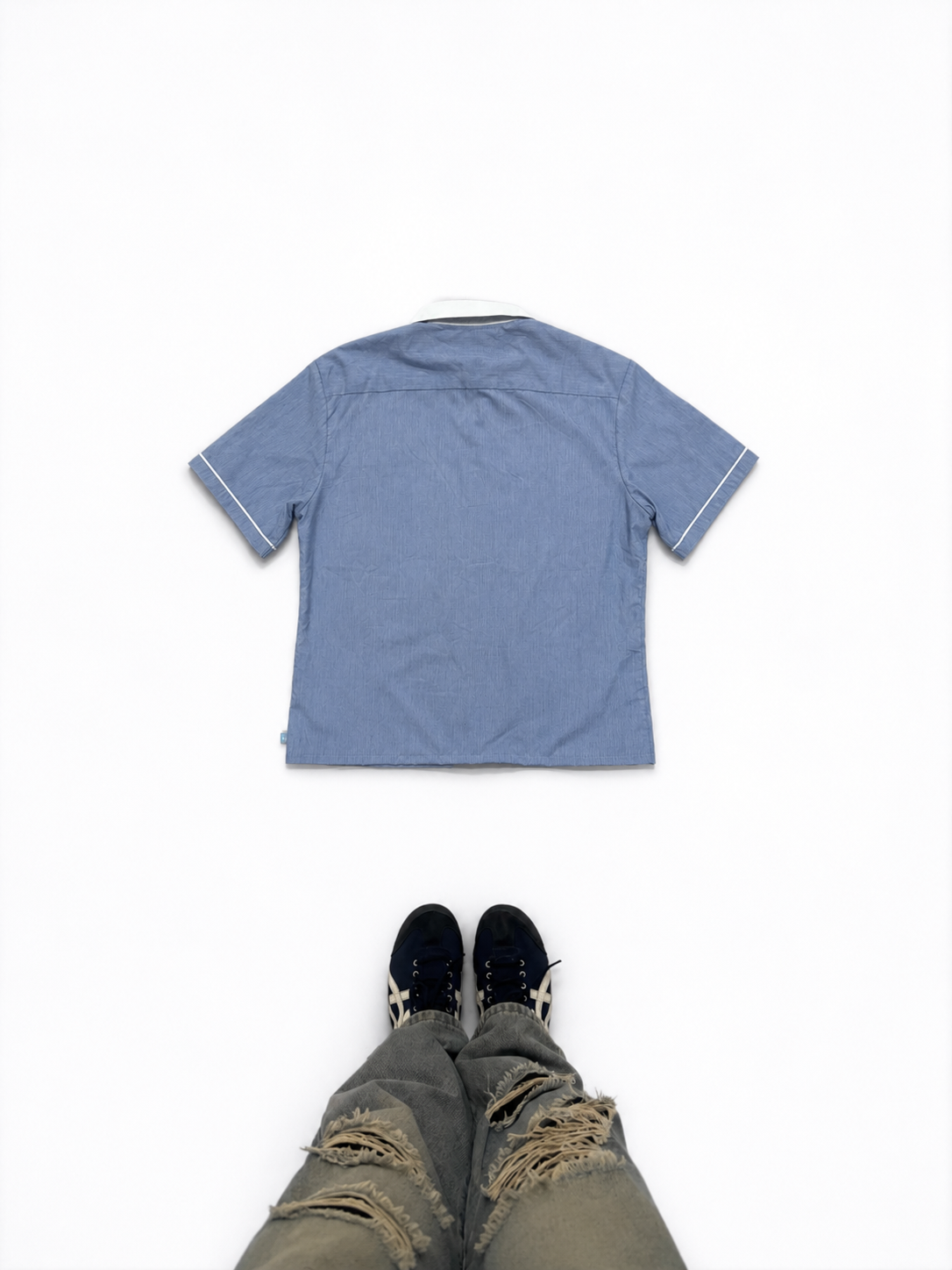 Boys Light Blue Short Sleeve Casual Shirt with Contrast Collar & Crest Pocket Detail