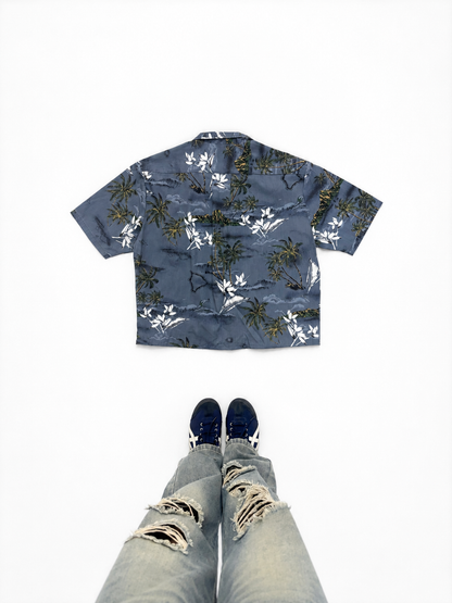 Blue Tropical Island Print Hawaiian Shirt – Half Sleeve Resort Shirt