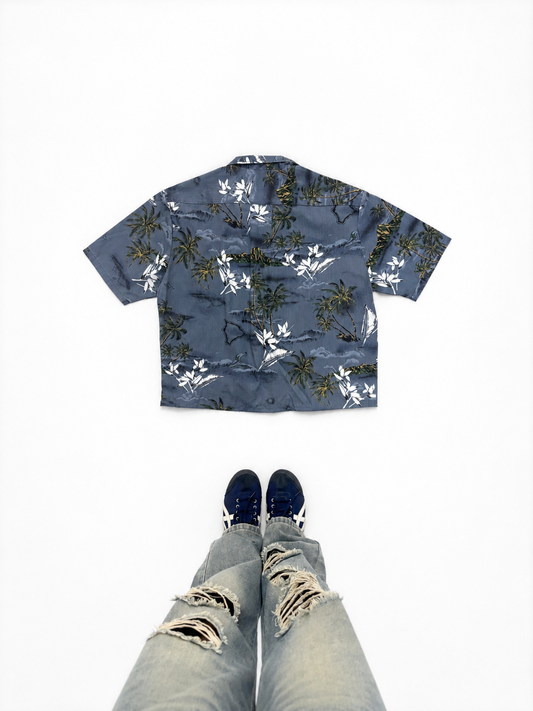 Blue Tropical Island Print Hawaiian Shirt – Half Sleeve Resort Shirt