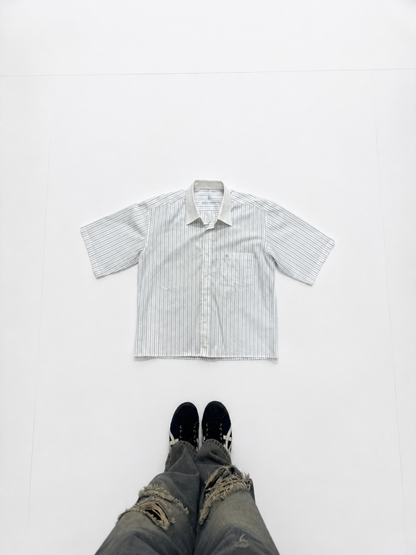 White & Blue Pinstripe Short Sleeve Button-Up Shirt