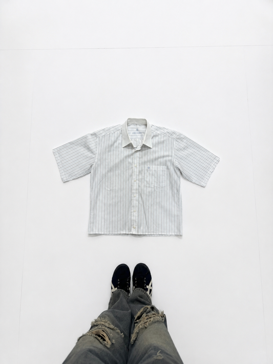 White & Blue Pinstripe Short Sleeve Button-Up Shirt