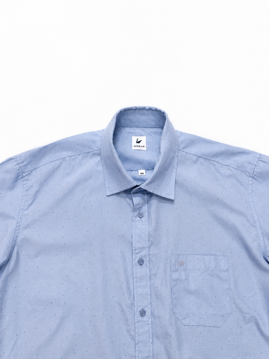 Men's Light Blue Textured Short Sleeve Casual Shirt