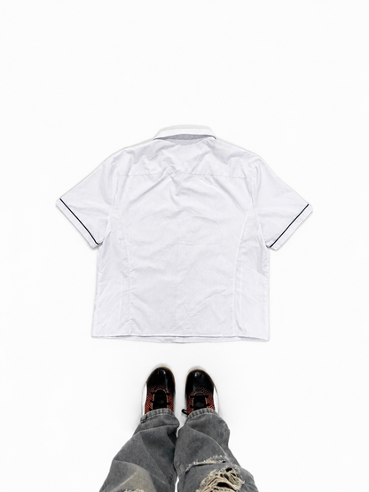 Men's White Pinstripe Short Sleeve Casual Shirt with Contrast Trim
