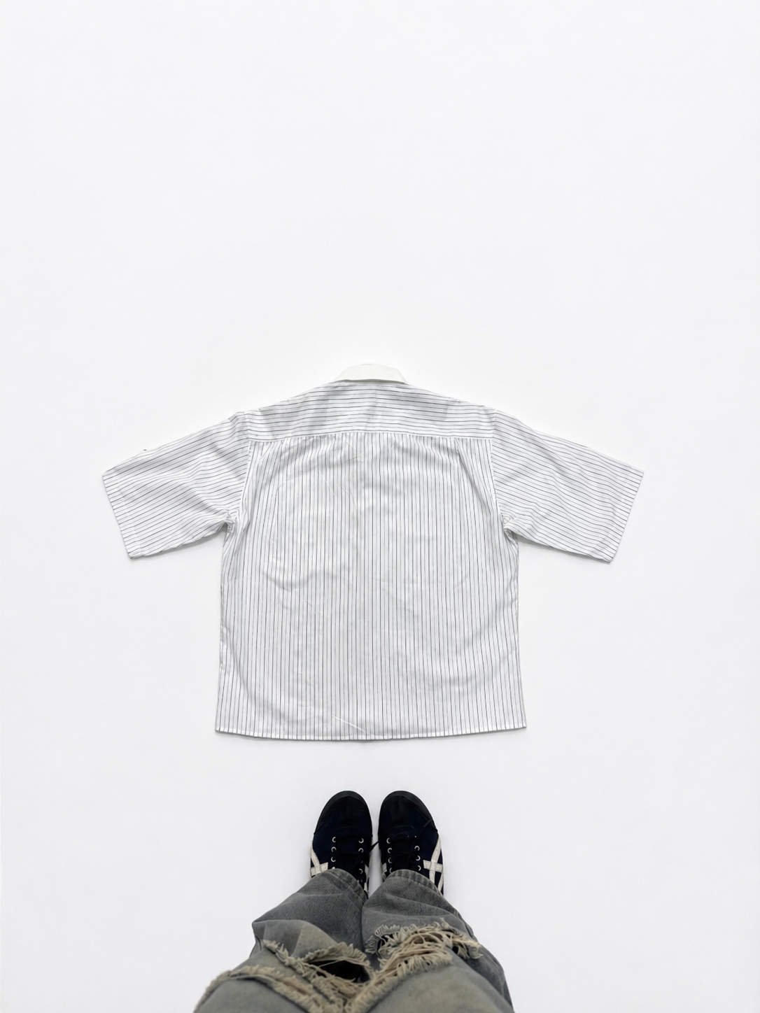 White & Blue Pinstripe Short Sleeve Button-Up Shirt