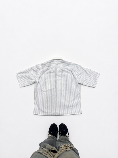 White & Blue Pinstripe Short Sleeve Button-Up Shirt