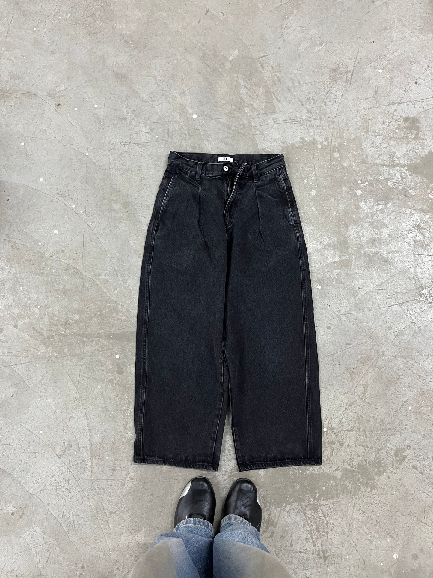 Vintage Washed Black Wide-Leg Denim