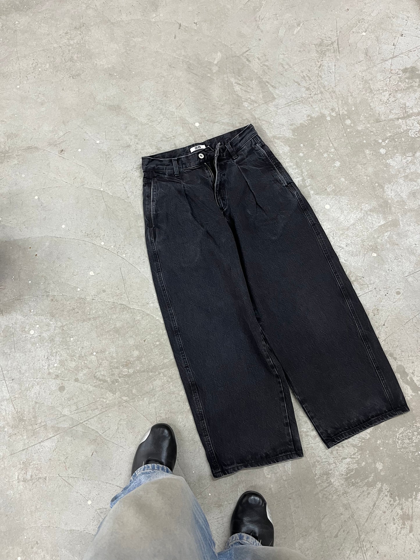 Vintage Washed Black Wide-Leg Denim